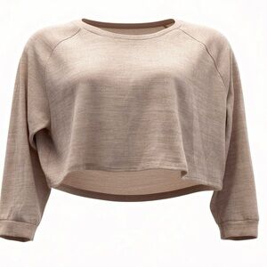 Forever 21 Womens Beige Long Sleeve Cropped Sweatshirt Size L Polyester Rayon Sp